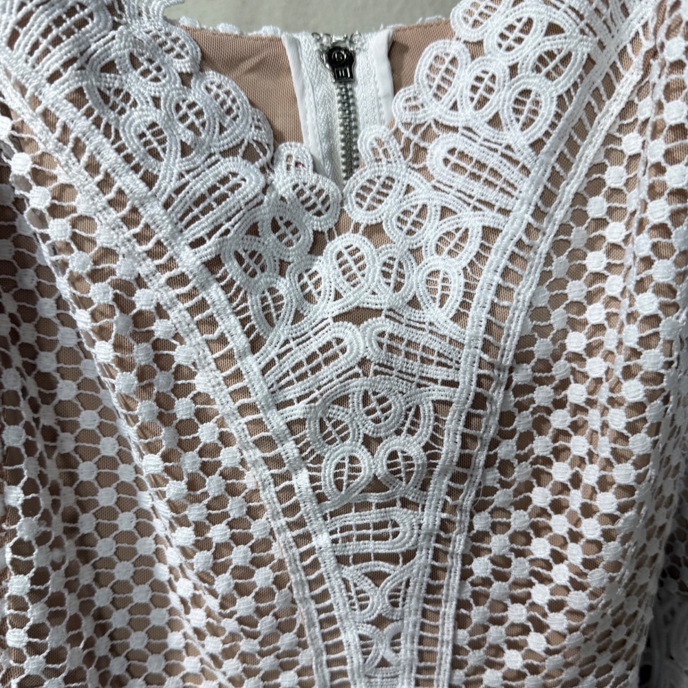 City Chic White Lace Midi Dress Sz L 20 Beige Satin Lining Bridal Boho Cocktail - Picture 5 of 10